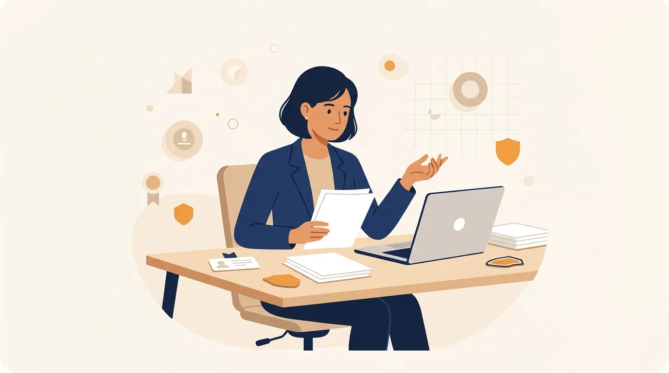 Femme en costume travaillant à son bureau avec ordinateur