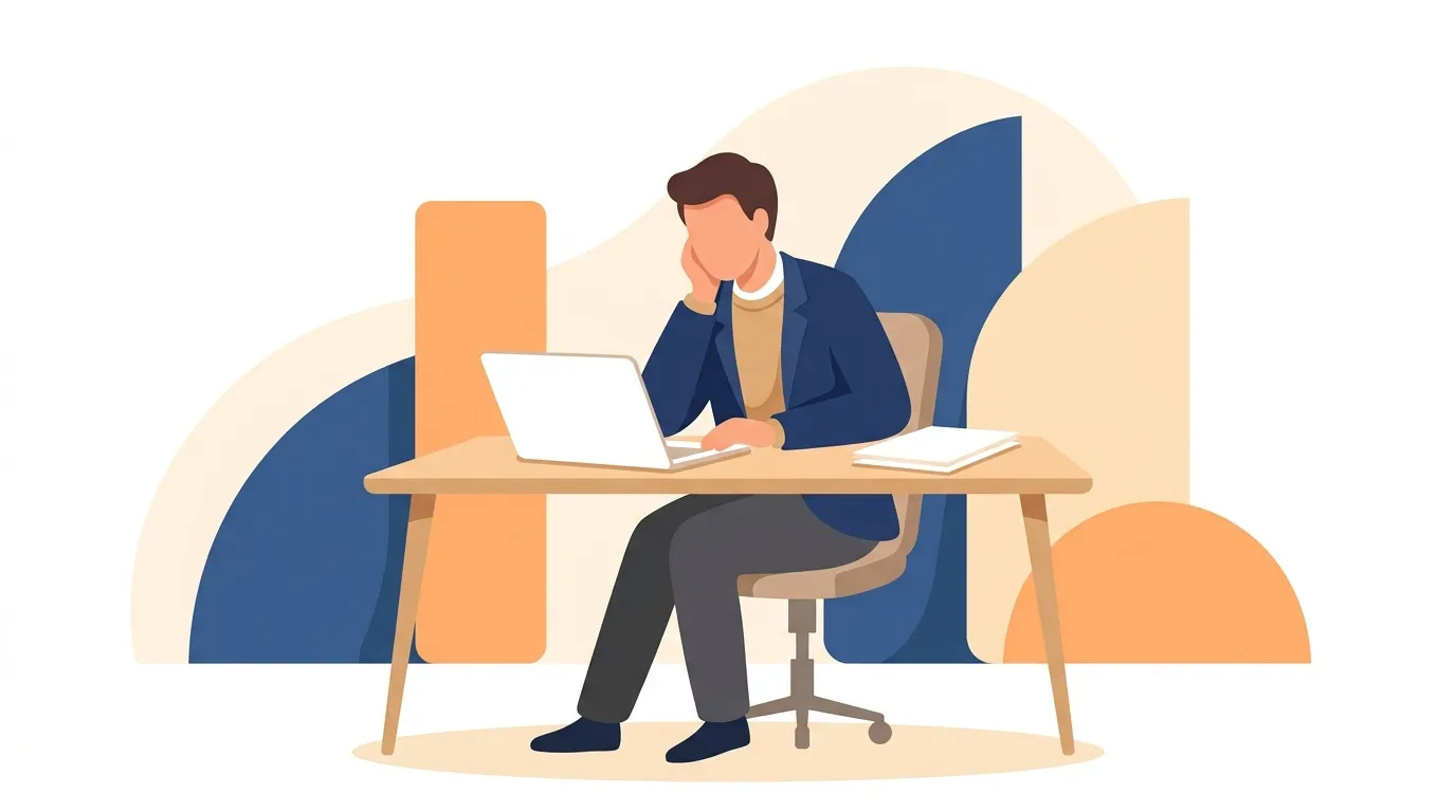 Homme en costume assis au bureau avec laptop
