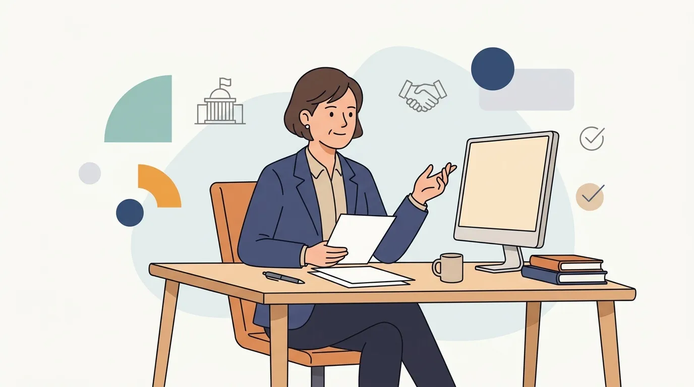 Professionnelle &agrave; son bureau travaillant sur ordinateur avec documents