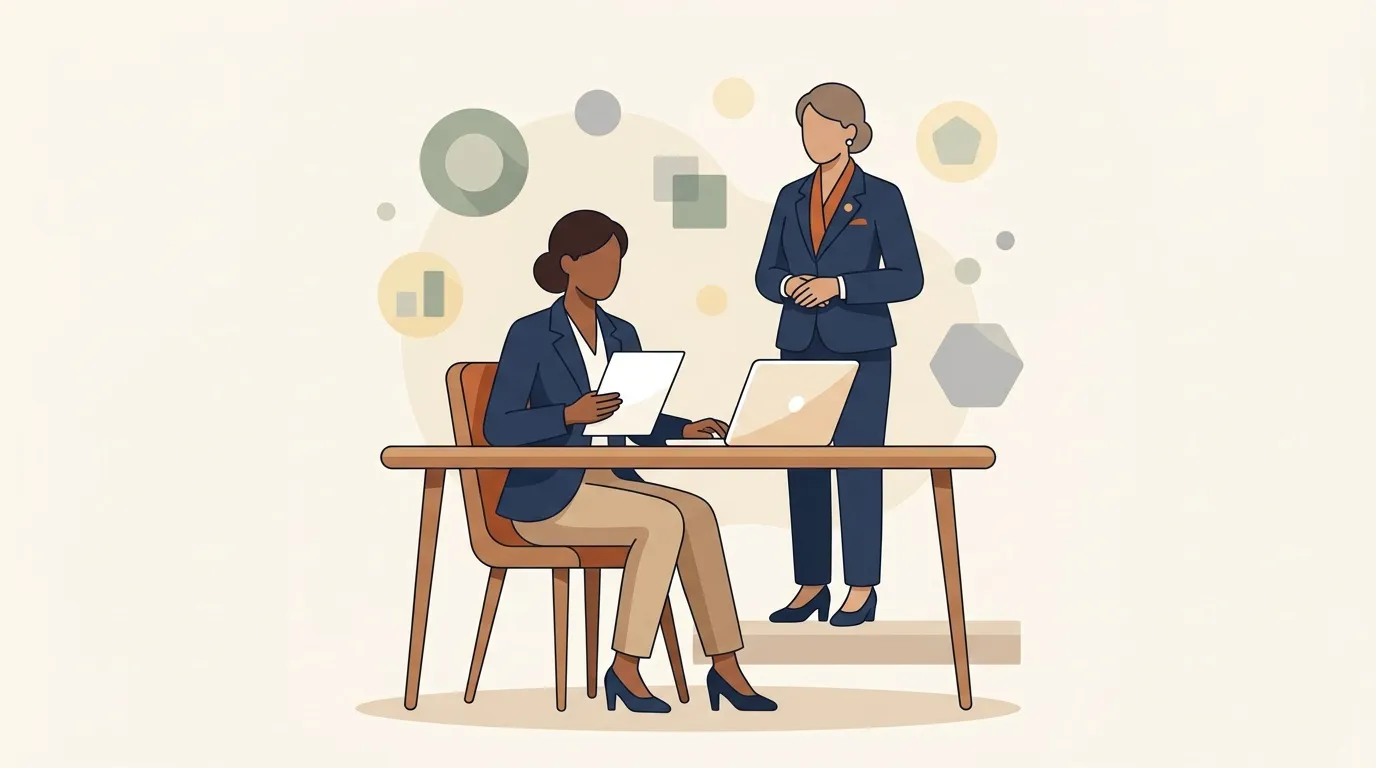 Deux femmes en costume travaillent ensemble au bureau avec ordinateurs