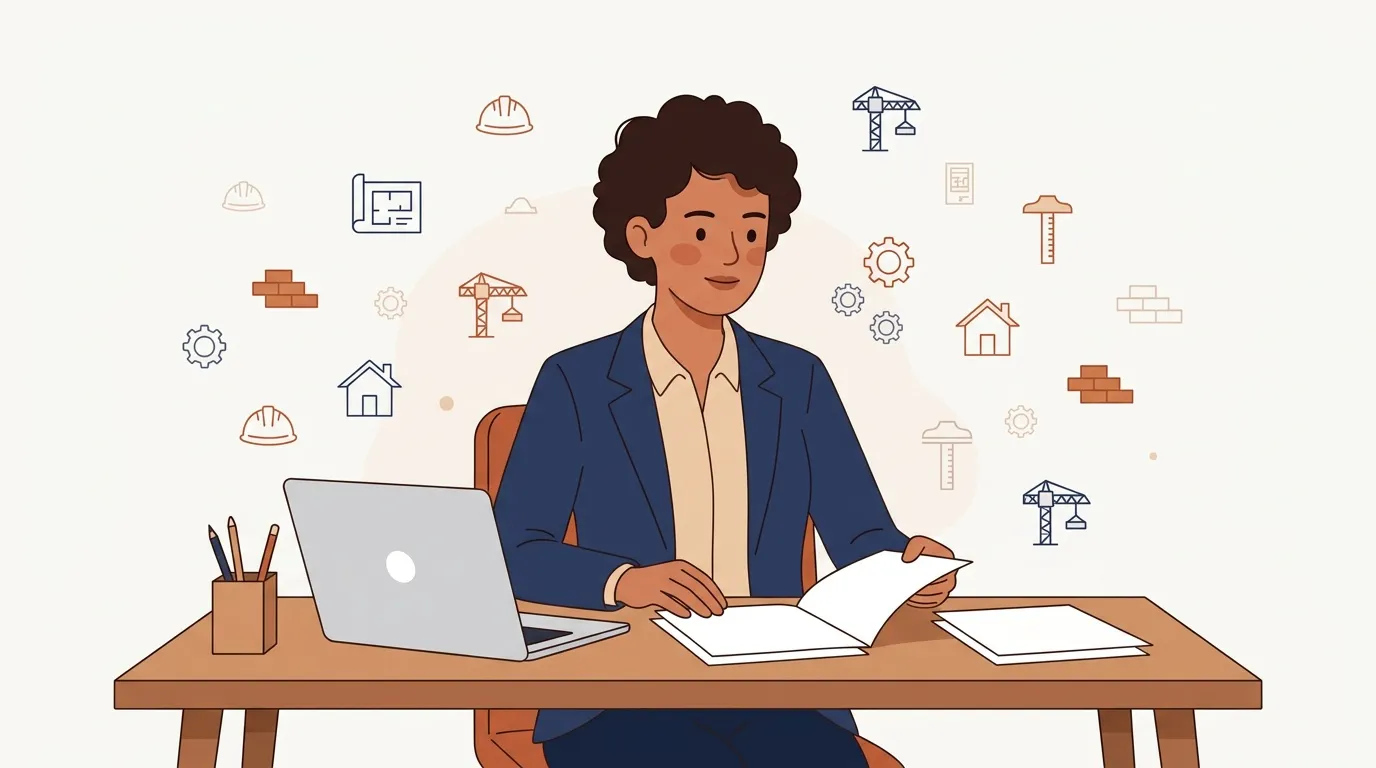 Femme en costume travaillant sur ordinateur portable au bureau construction