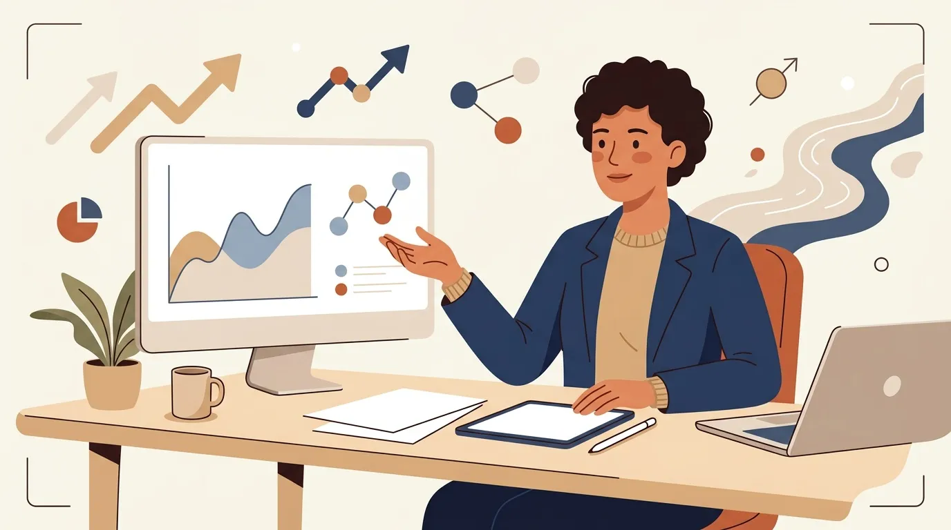 Femme analysant des graphiques de croissance au bureau