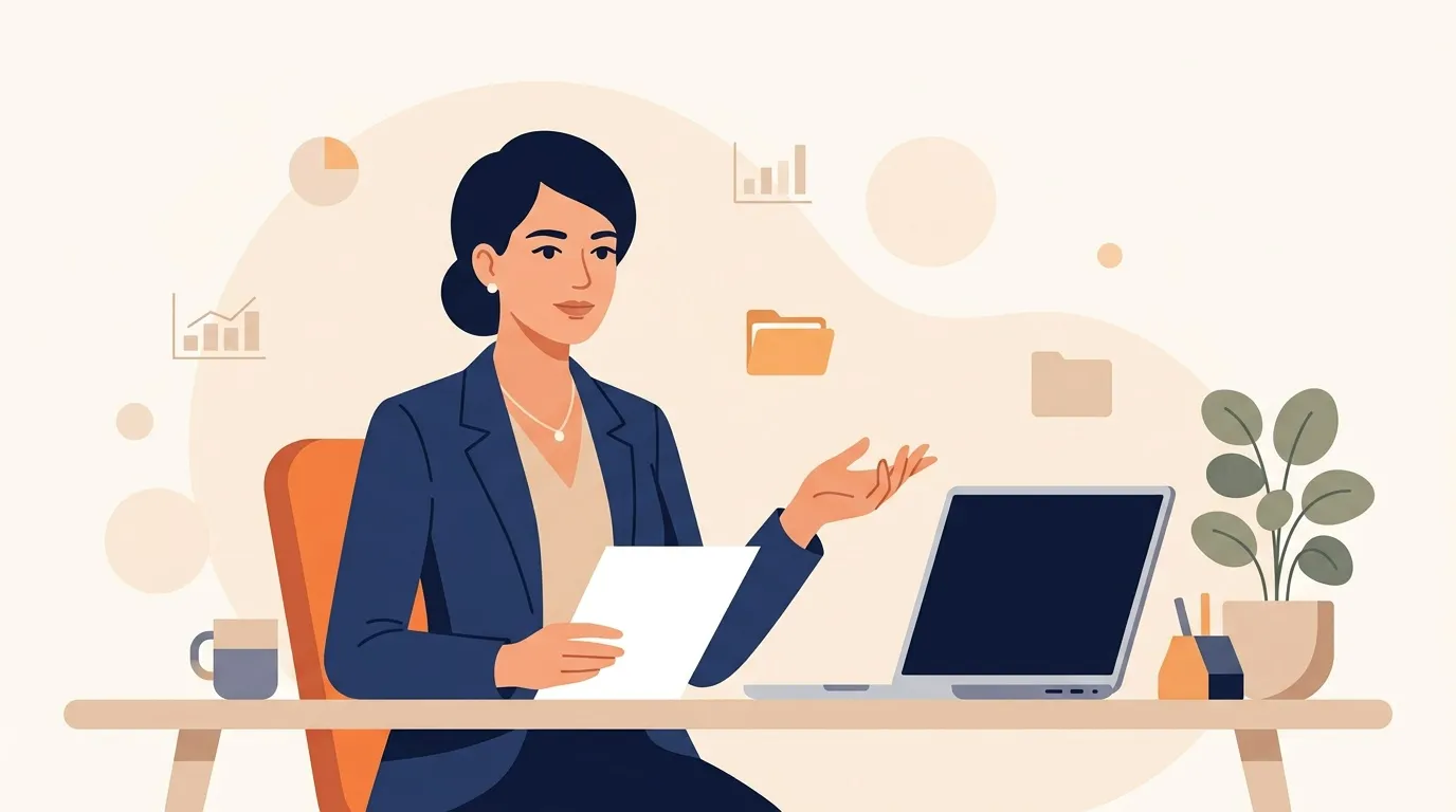 Femme d'affaires &agrave; son bureau avec ordinateur portable