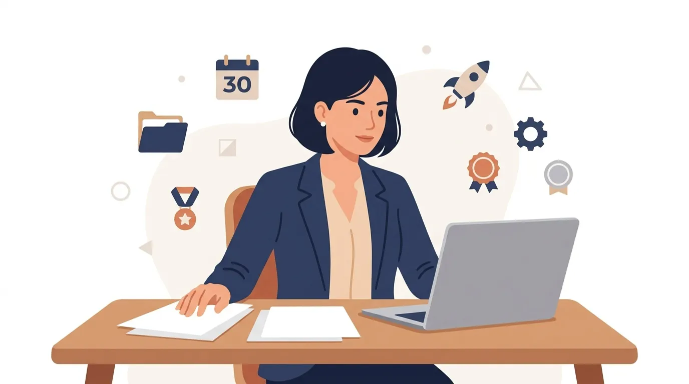 Femme en costume travaillant sur ordinateur portable au bureau