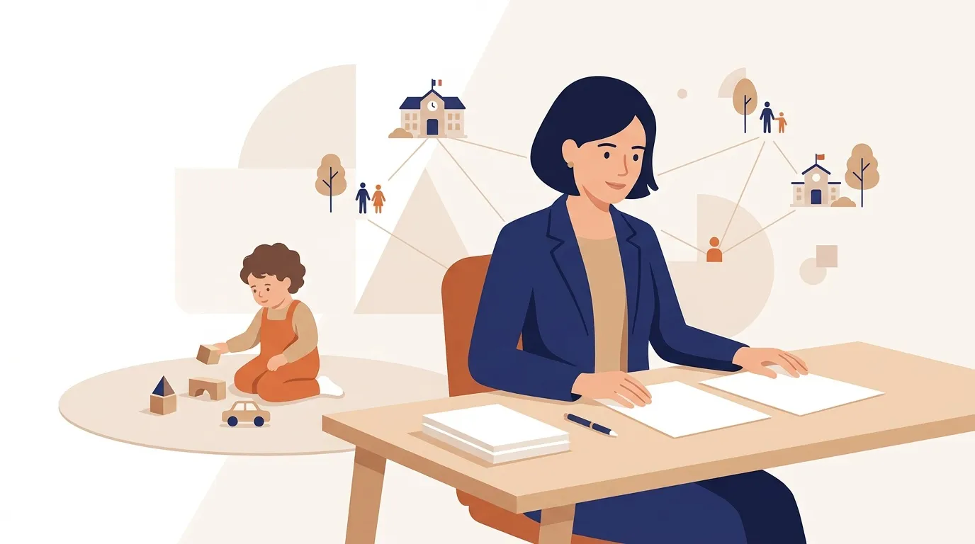 Femme au bureau connectée à communautés locales services