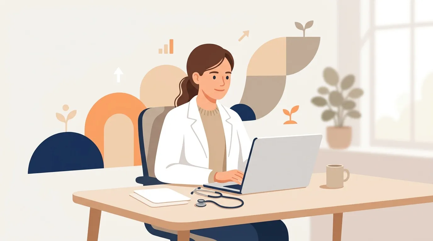 Femme médecin travaillant sur ordinateur portable au bureau
