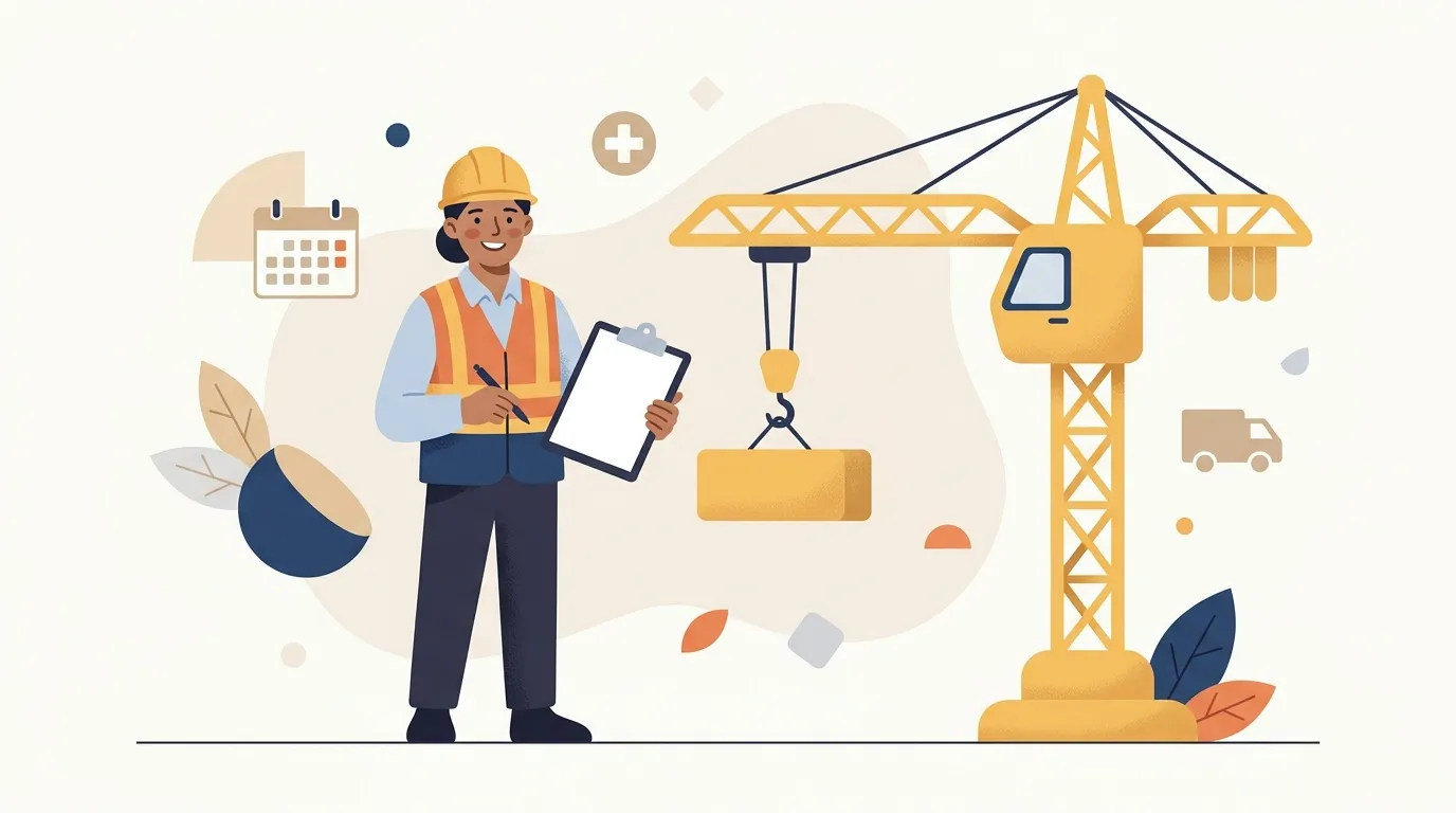 Ingénieur surveille un chantier avec grue et matériaux