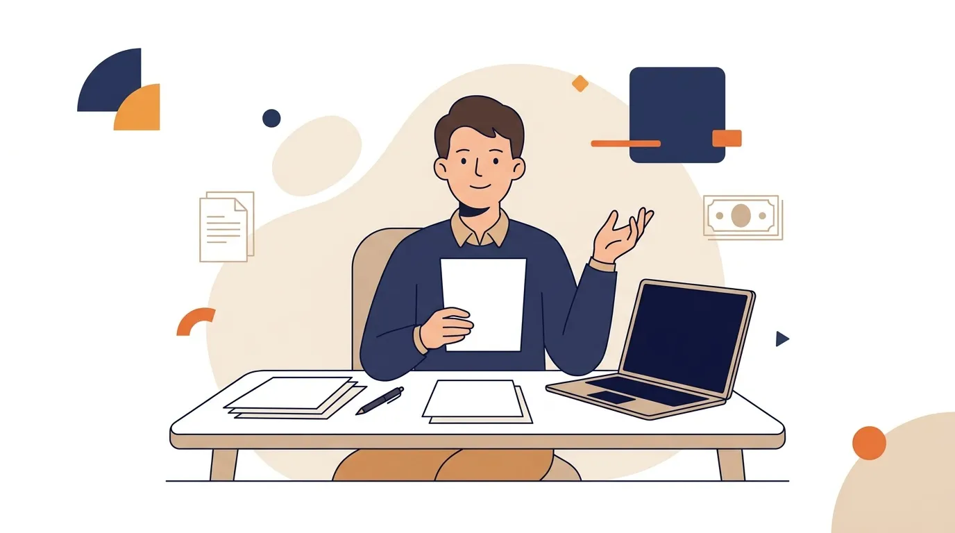 Homme au bureau travaillant avec documents et ordinateur portable