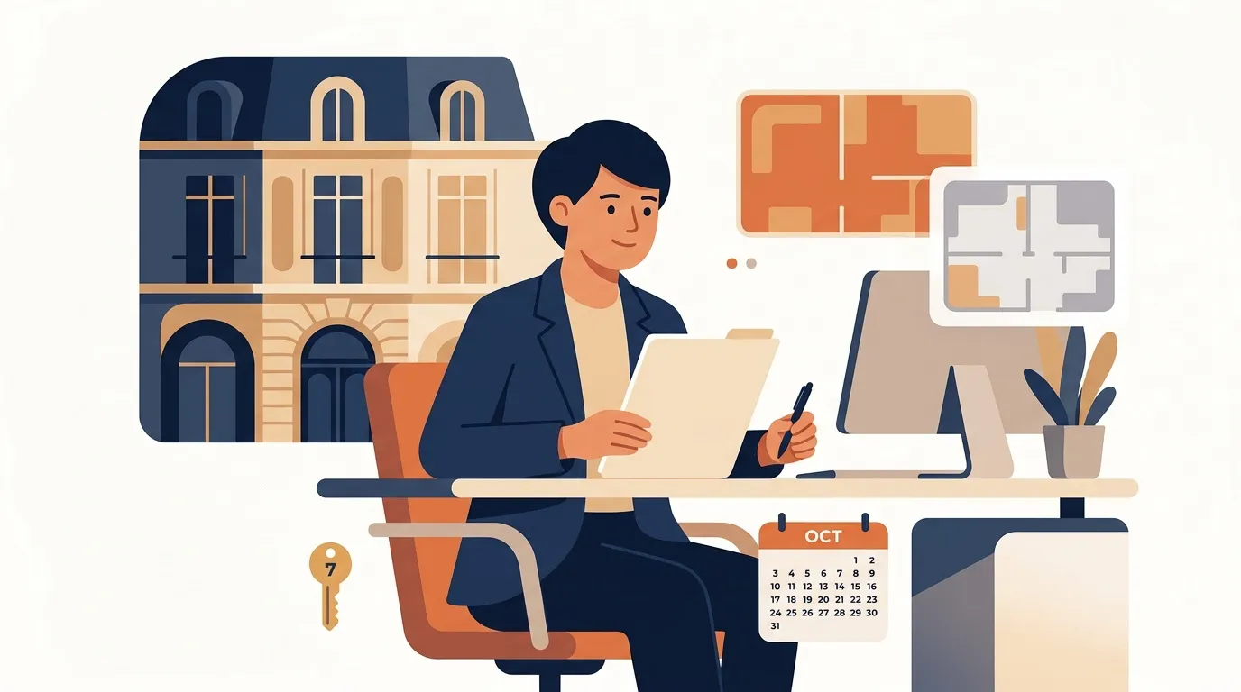 Femme agent immobilier travaillant avec plans d'appartement