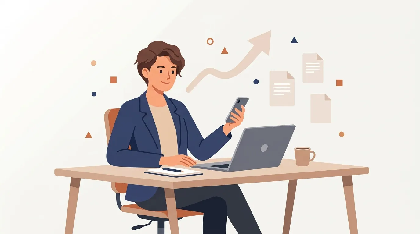 Femme travaillant avec laptop et smartphone au bureau