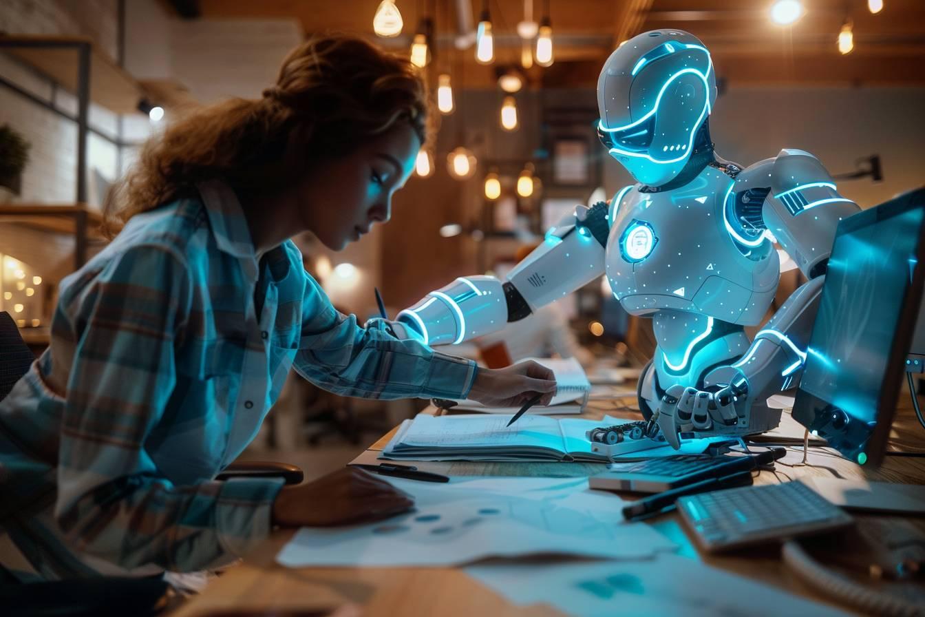 Une femme travaille avec un robot assistant sur un projet créatif.